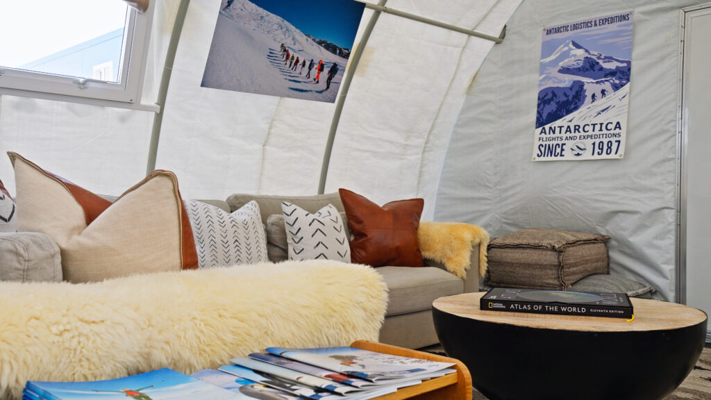 Three Glaciers Retreat in Antarctica kitchen and lounge facilities with magazines and couches and TV